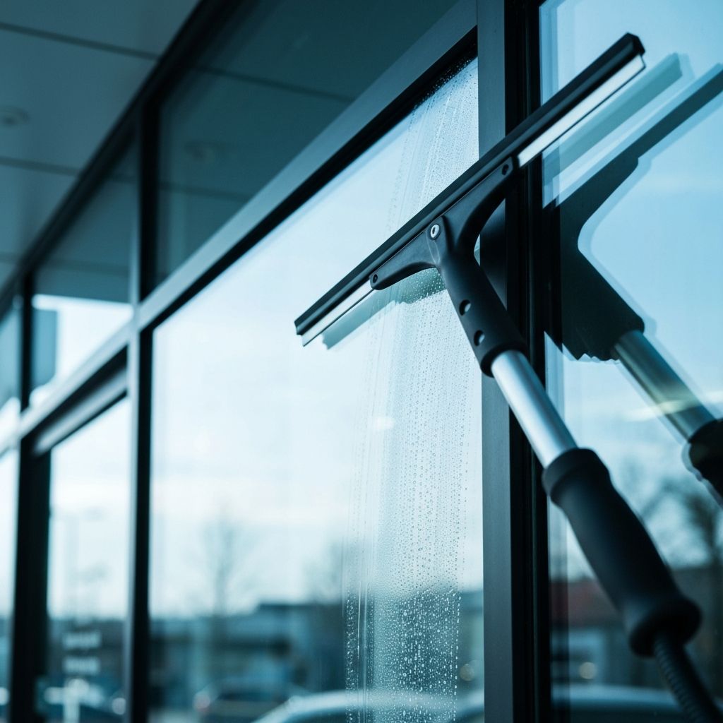 Técnico profissional a limpar vidros